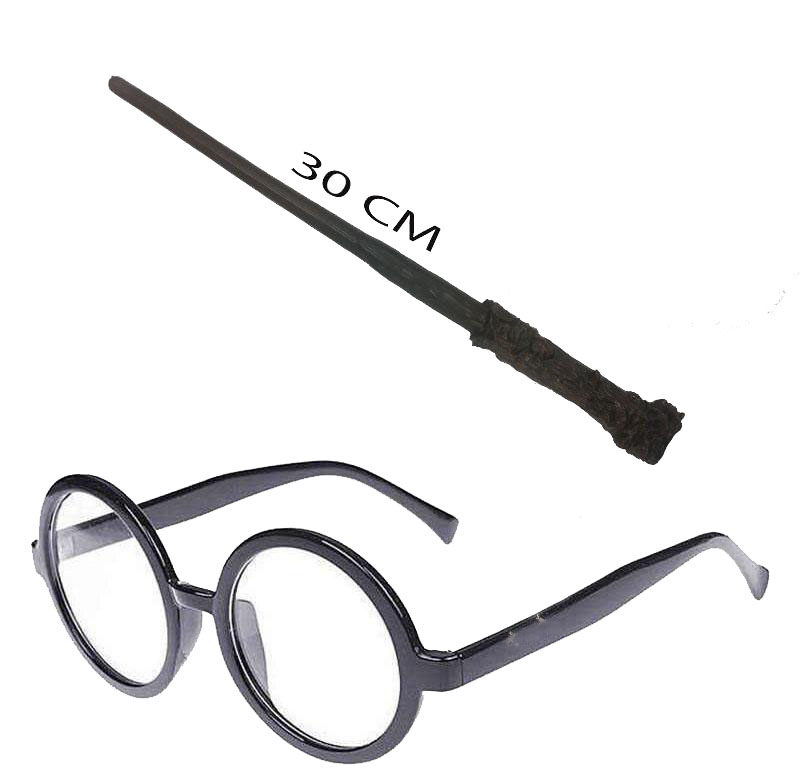 Harry Potter Asası 30 cm ve Siyah Çerçeveli Harry Potter Gözlüğü Seti (CLZ)