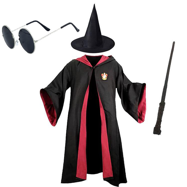 Harry Potter Gryffindor Çocuk Kostüm + Şapka + Asa + Gözlük Full Seti (CLZ)