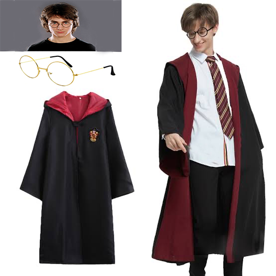 Harry Potter Gryffindor Kapişonlu Çocuk Kostüm + Gözlük Seti (CLZ)