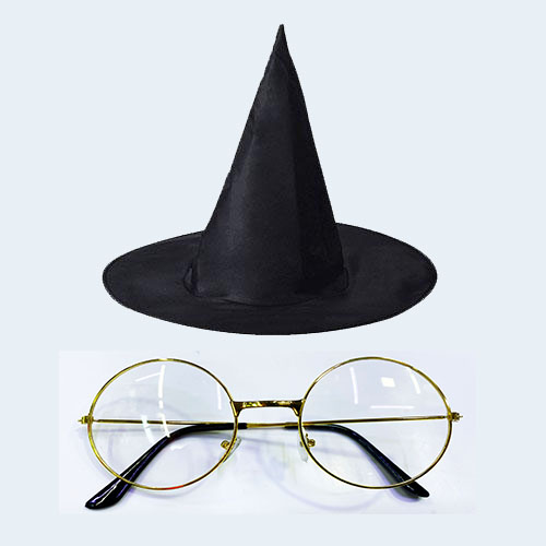 Harry Potter Büyücü Şapkası ve Metal Çerçeveli Büyücü Gözlüğü  (CLZ)