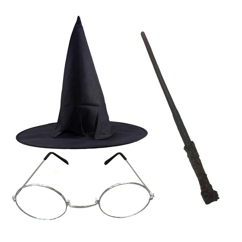 Harry Potter Gryffindor Şapka + Asa + Gözlük Kostüm Seti (CLZ)