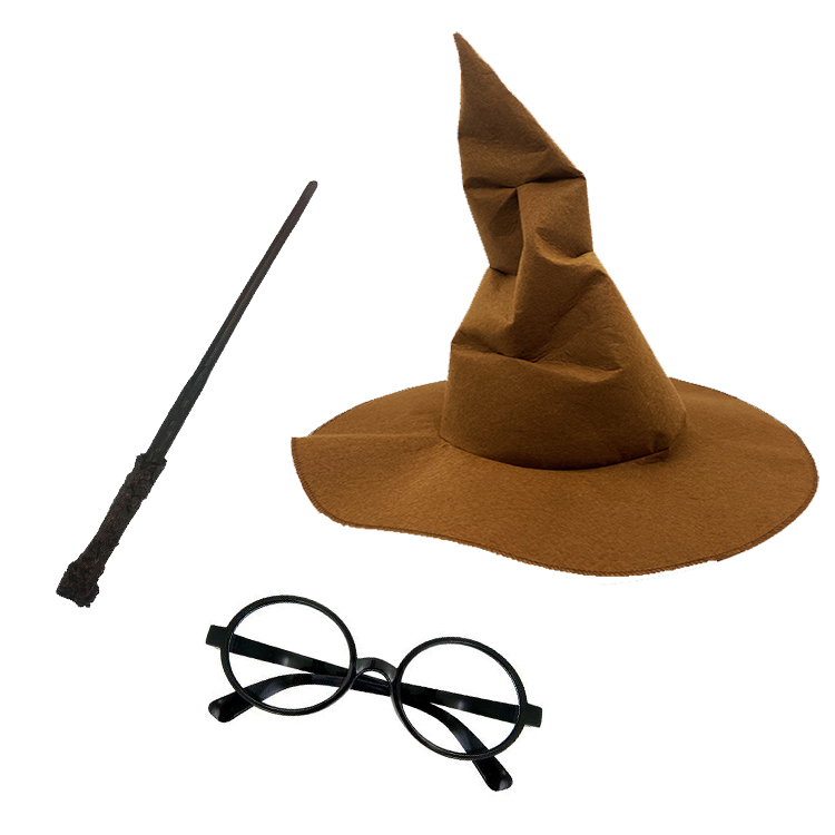 Harry Potter Şapkası + Harry Potter Asası + Harry Potter Gözlüğü Çocuk Boy (CLZ)