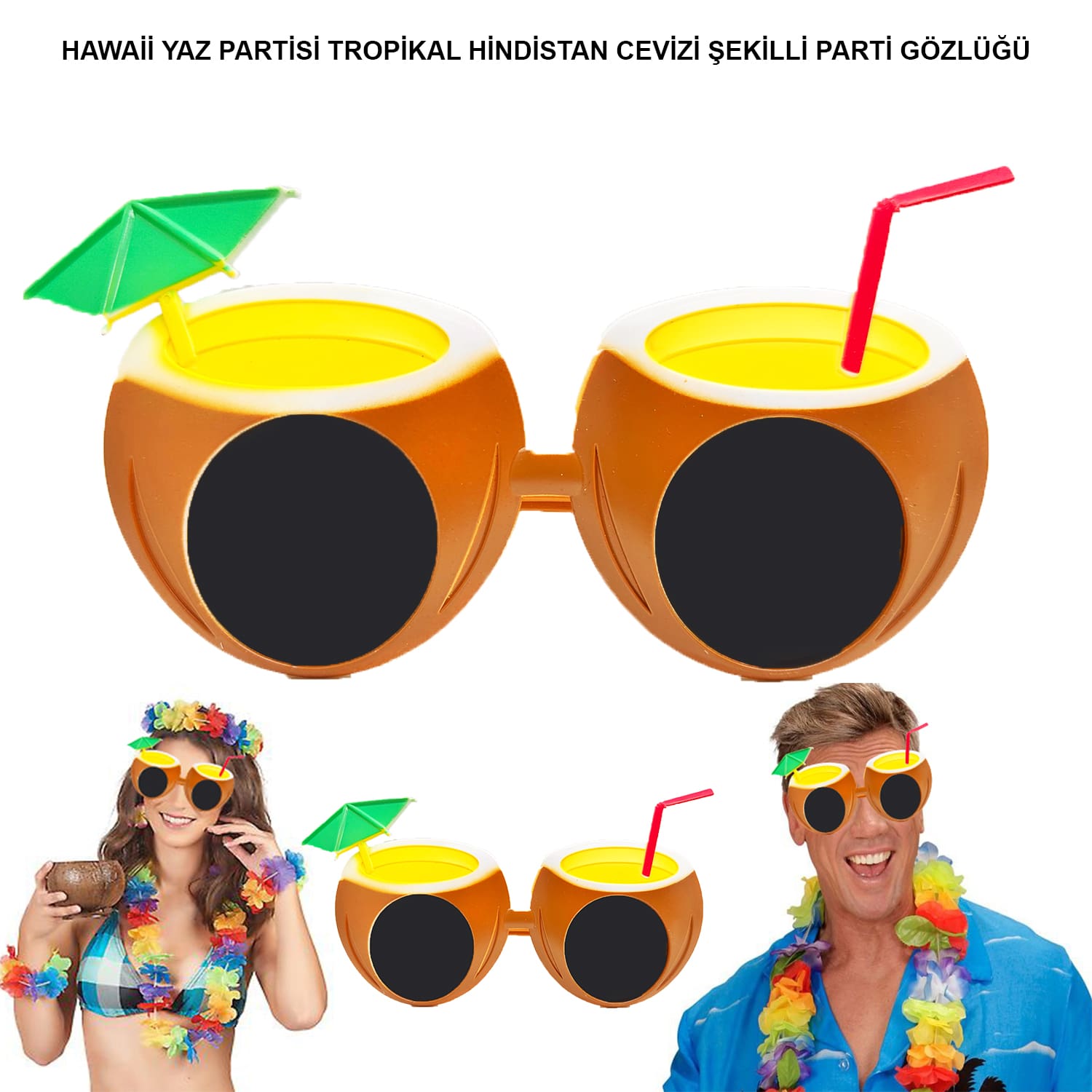 Hindistan Cevizi Tropikal Hawaii Yaza Merhaba Parti Gözlüğü Hindistan Cevizi Tropikal Hawaii Yaza Merhaba Parti Gözlüğü