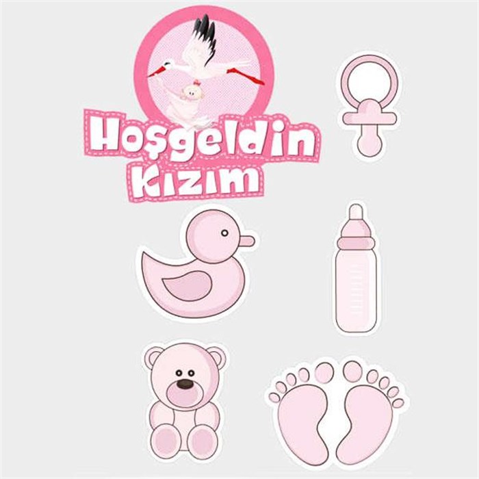 Hoşgeldin Kızım Baby Shower Sticker Etiket Seti 6 Adet (CLZ)
