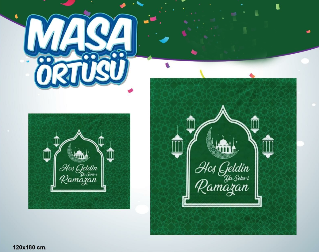 Hoşgeldin Ya Şehr-i Ramazan Yazılı Masa Örtüsü Yeşil 120x180 cm (CLZ)