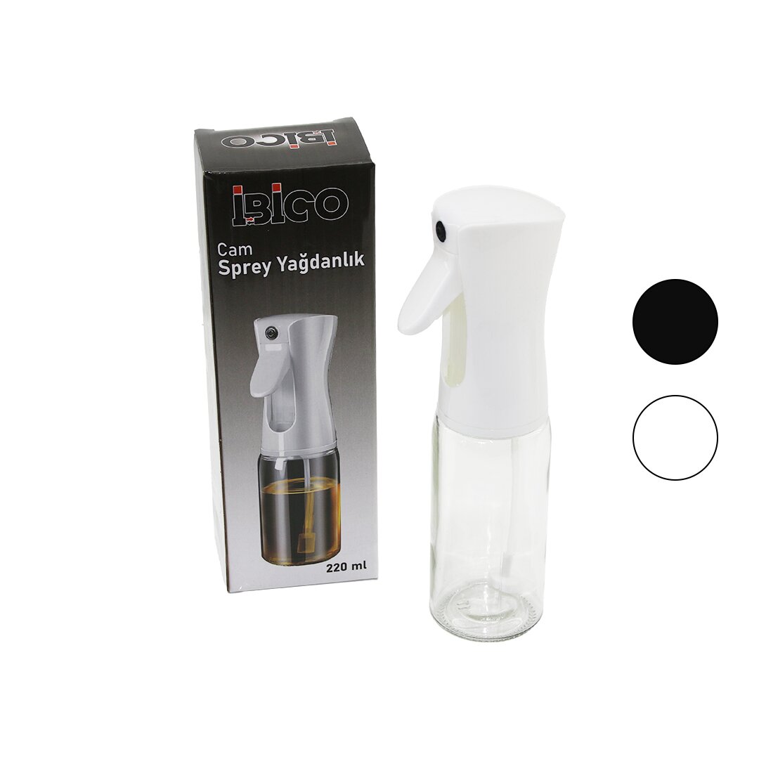 İBİCO İ22-168 ( CAM ) ( 220ML ) YAĞDANLIK ( SPREY ) ( SİYAH & BEYAZ PLASTİK BAŞLIK )*80