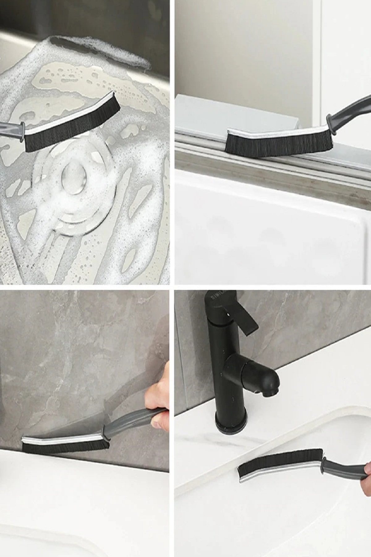 CLZ174 İnce Kıl Temizlik Fırçası Banyo Mutfak Pencere Oluk Klozet Kenarı Kavisli Detay Temizleme Fırçası