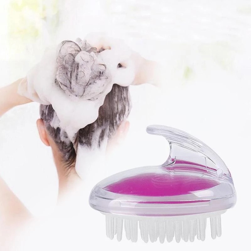 CLZ174 İnce Uçlu Şampuan Hazneli Silikon Duş Fırçası - Saç Yıkama Masaj Aleti