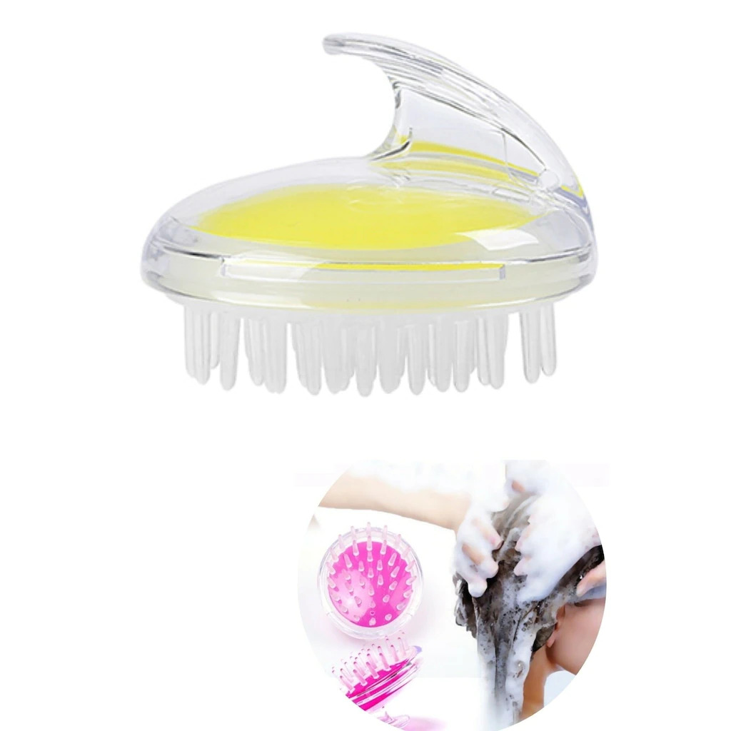 CLZ174 İnce Uçlu Şampuan Hazneli Silikon Duş Fırçası - Saç Yıkama Masaj Aleti
