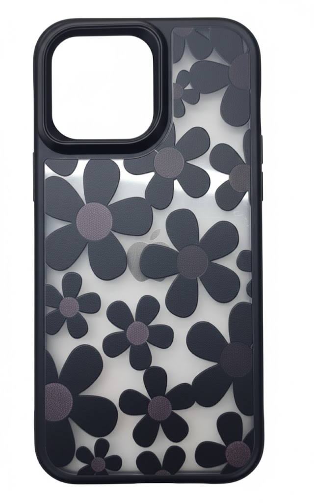 iPhone 16 Pro Max Çiçekli Kılıf Bağlama Aparatlı Siyah