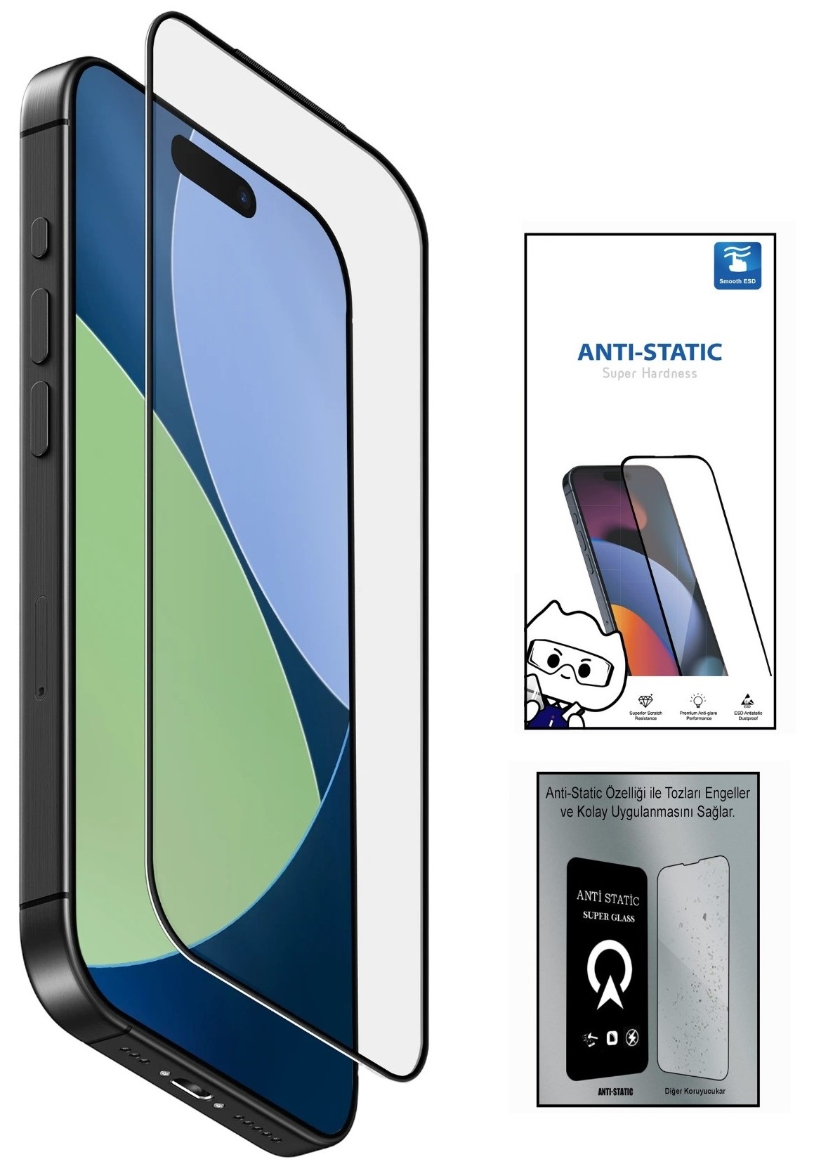 iPhone 16 PLUS 6D Anti Static Temperli Cam Ekran Koruyucu Kırılmaz Full Kaplama