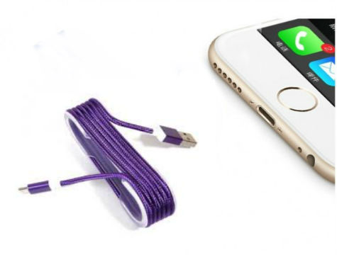 CLZ174 iPhone Örgü Şeklinde Renkli Çelik Şarj Data Kablosu - Mor