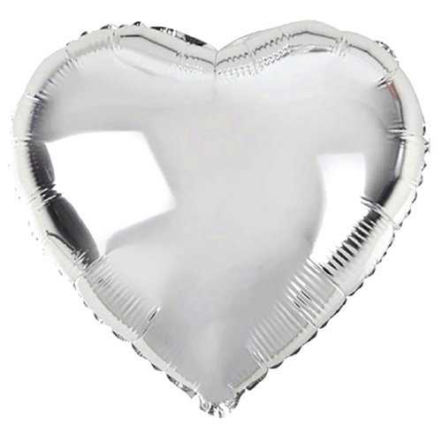 Kalp Şekilli Gümüş Renk Toptan Folyo Balon 45 cm 10 Adet (CLZ)