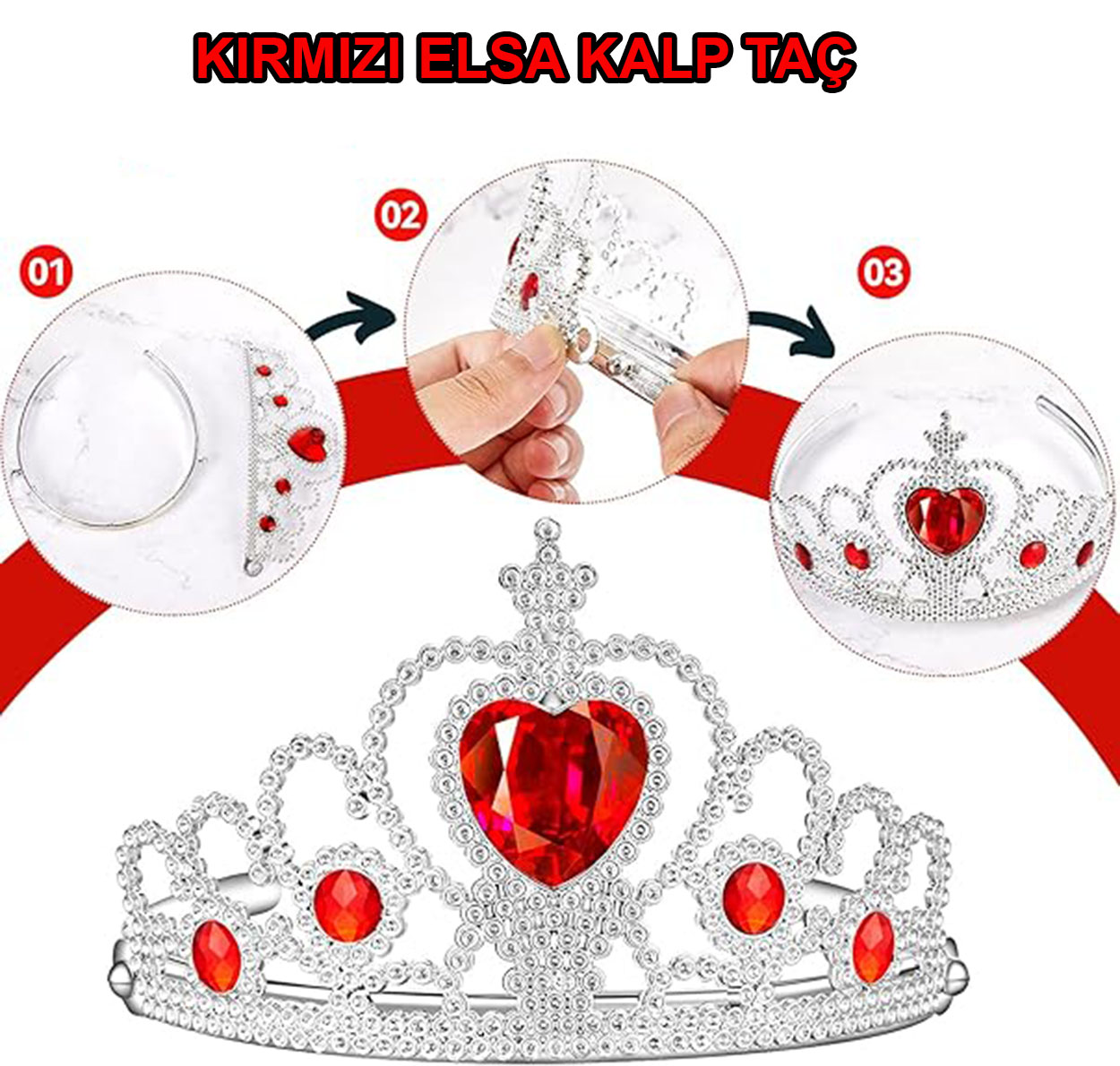Kalp Taşlı Kırmızı Renk Karlar Ülkesi Elsa Anna Frozen Tacı Kalp Taşlı Kırmızı Renk Karlar Ülkesi Elsa Anna Frozen Tacı