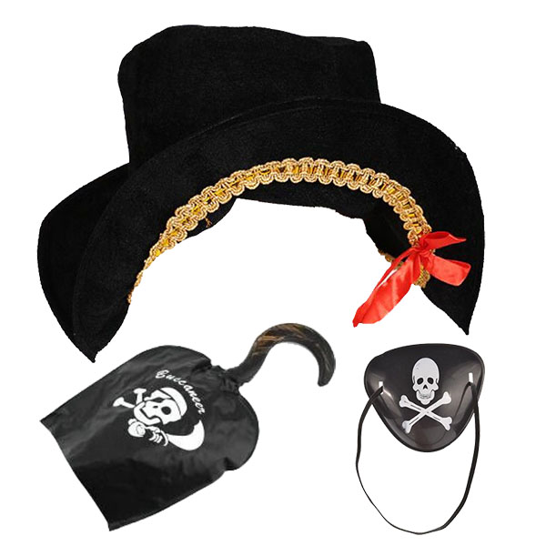 Kaptan Jack Kadife Korsan Gemici Şapkası ve Korsan Göz Bandı Maskesi  (CLZ)
