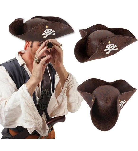 Kaptan Jack Korsan Şapkası Vinleks Deri Denizci Korsan Şapkası (CLZ)