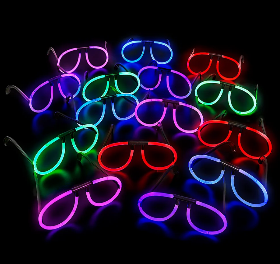 Karanlıkta Parlayan Fosforlu Glow Gözlük Fosforlu Renkli Gözlük 6 Adet (CLZ)