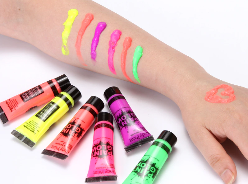 Karanlıkta Parlayan Fosforlu Neonlu Glow Parti Yüz Boyası Vücut Kremi Pembe Renk (CLZ)