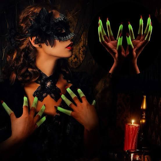 Karanlıkta Yanan Halloween Cadılar Bayramı Kırmızı Cadı Tırnakları 10 Adet (CLZ)