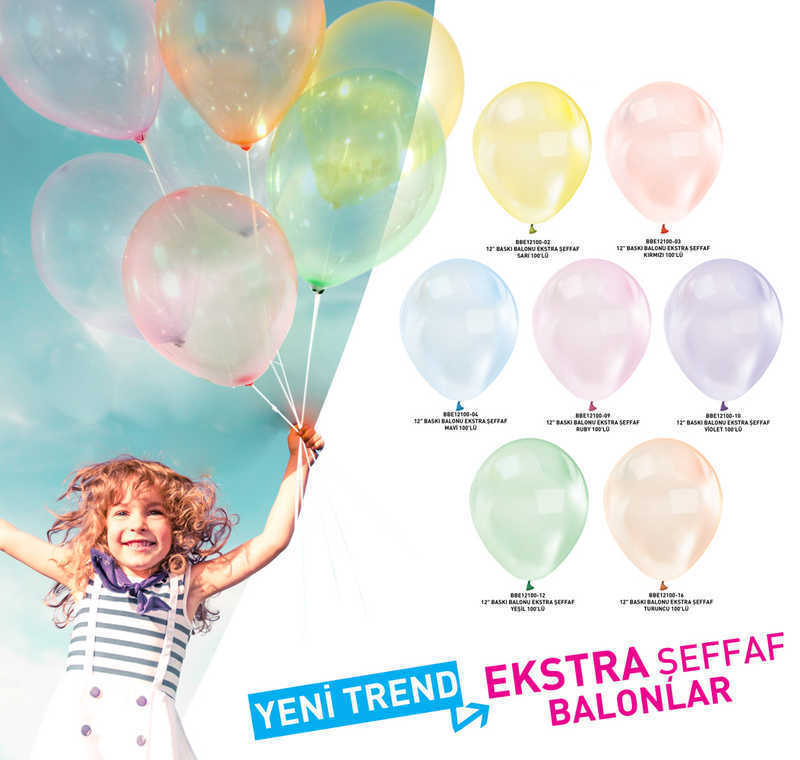 Karışık Renkli Şeffaf Lateks Balon 100 Adet (CLZ)