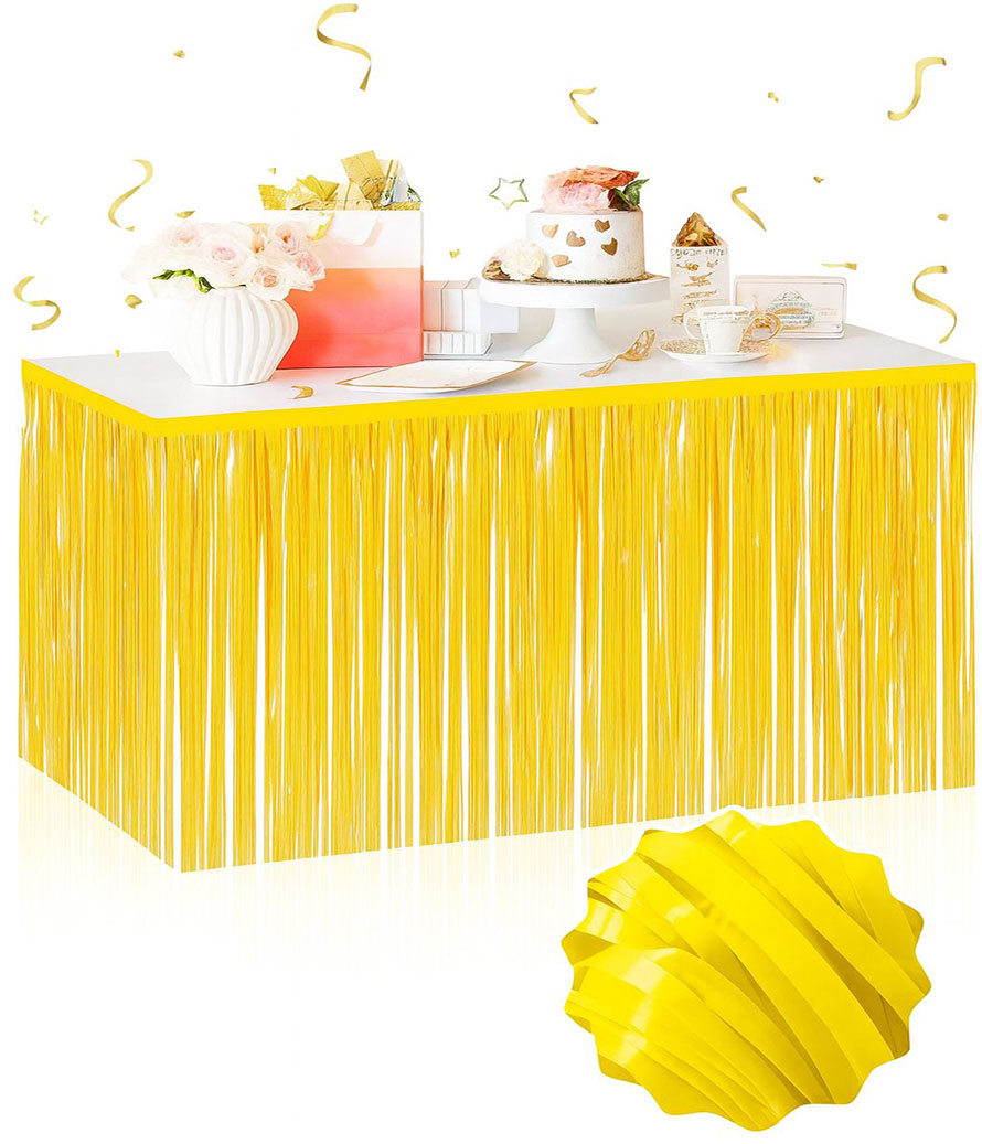 Kendinden Yapışkanlı Makaron Sarı Püsküllü Masa Eteği – 75 x 275 cm Parti Süslemesi Kendinden Yapışkanlı Makaron Sarı Püsküllü Masa Eteği – 75 x 275 cm Parti Süslemesi