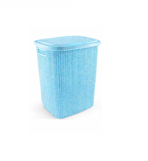 Kirli Çamaşır Sepeti Kapaklı 65 LT Örgü Desenli Plastik Çamaşır Sepeti Banyo Sepeti - Mavi Kirli Çamaşır Sepeti Kapaklı 65 LT Örgü Desenli Plastik Çamaşır Sepeti Banyo Sepeti - Mavi