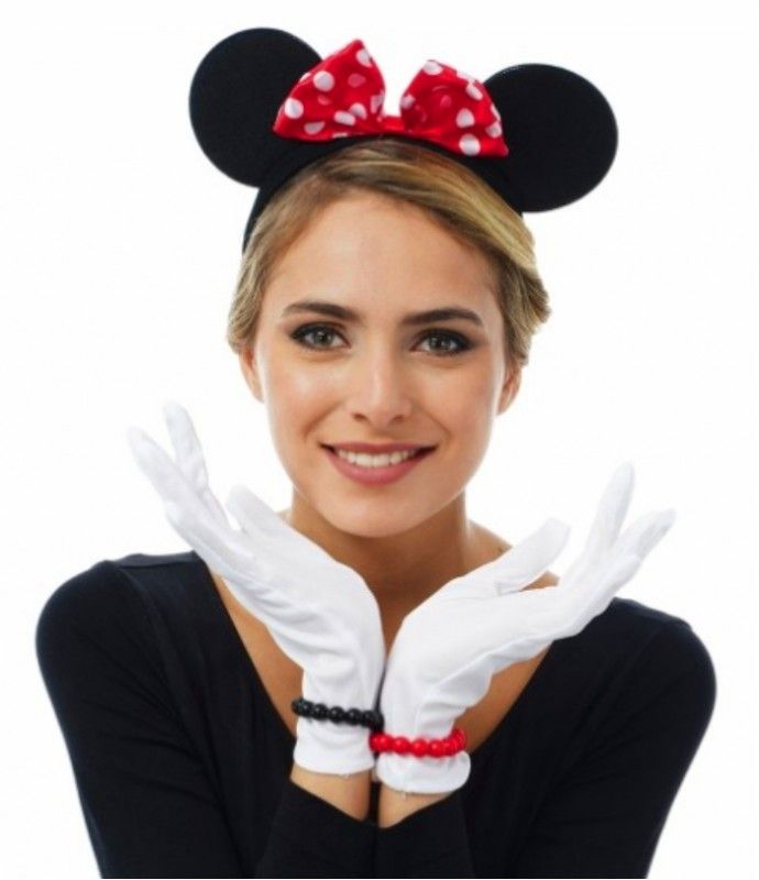Kırmızı Fiyonklu Minnie Mouse Tacı ve Beyaz Eldiven Seti (CLZ)