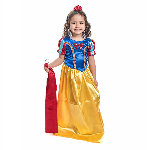 Kırmızı Pelerinli Düz Pamuk Prenses Kostümü-2-3 YAŞ-Taç yok (CLZ)