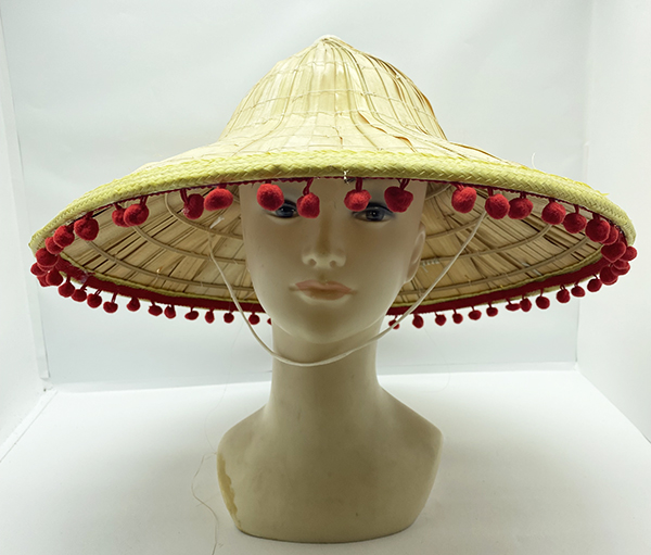 Kırmızı Ponponlu Hasır Meksika Şapkası Yetişkin Boy 42x35 cm (CLZ)