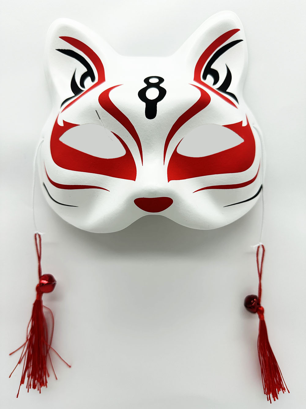 Kırmızı Püsküllü Boncuklu Plastik Kedi Maskesi 2 No 17x18 cm (CLZ)