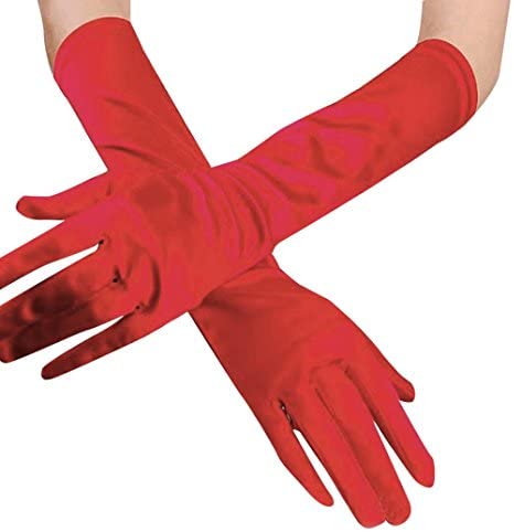 Kırmızı Renk Dirseğe Kadar Uzun Kumaş Eldiven 40 cm (CLZ)