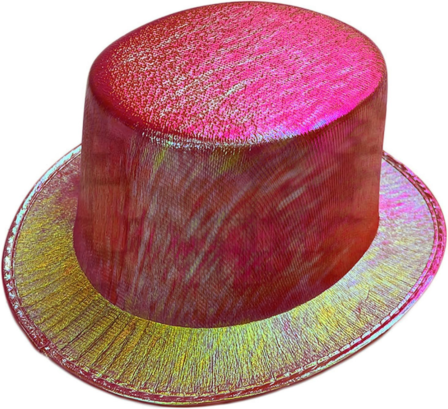 Kırmızı Renk Işıltılı Hologram Kumaş Kaplama Fötr Silindir Şapka Yetişkin Boy  (CLZ)