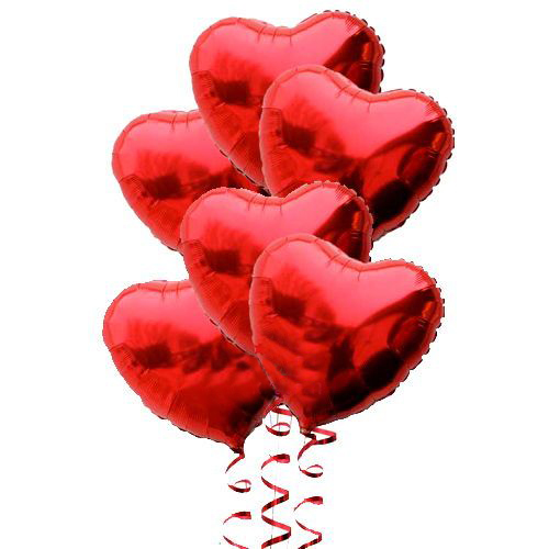 Kırmızı Renk 45 cm Kalp Folyo Balon Demeti 6 Adet ( Helyumsuz ) (CLZ)
