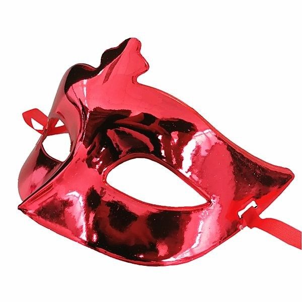 Kırmızı Renk Kostüm Partisi Ekstra Parlak Balo Maskesi 15x10 cm  (CLZ)