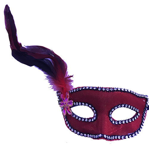 Kırmızı Renk Kumaş Kaplama Yandan Tüylü Yılbaşı Parti Maskesi (CLZ)