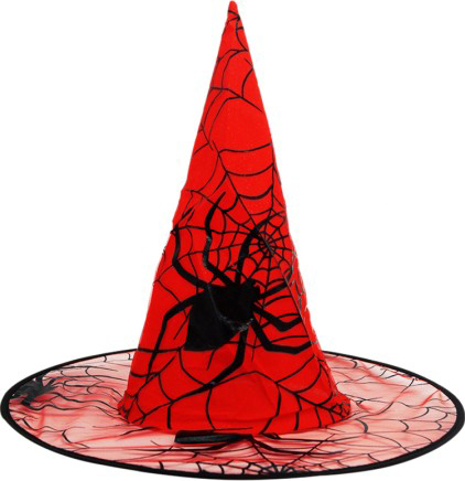 Kırmızı Renk Örümcek Desen Temalı Halloween Cadı Şapkası Büyücü Şapkası (CLZ)