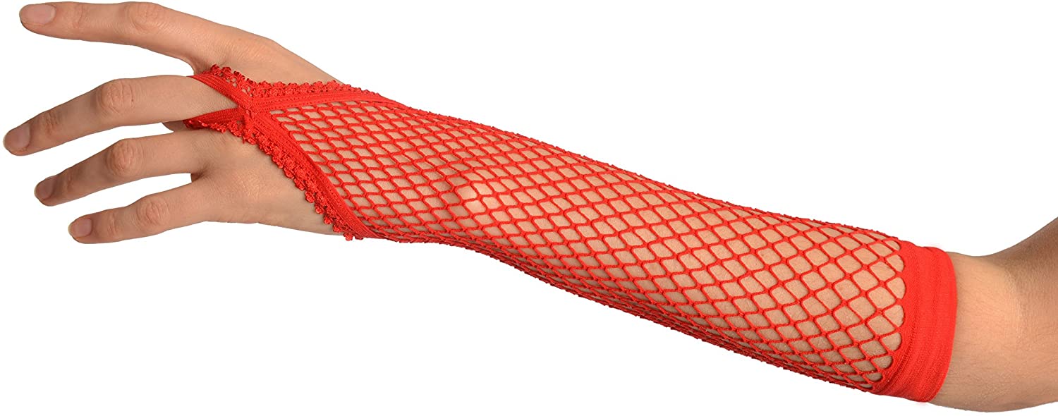 Kırmızı Renk Parmak Arası File Örgü Eldiven 26 cm (CLZ)