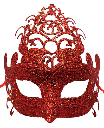 Kırmızı Renk Parti Maskesi - Parlak Kırmızı Sim Balo Maskesi 21x20 cm (CLZ)