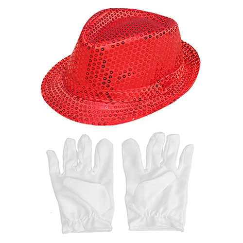Kırmızı Renk Payetli Çocuk Şapkası ve Beyaz Renk Çocuk Eldiveni (CLZ)