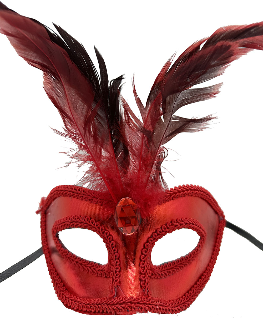 Kırmızı Renk Rugan Kaplama Kırmızı Tüylü Parti Maskesi 18x20 cm (CLZ)