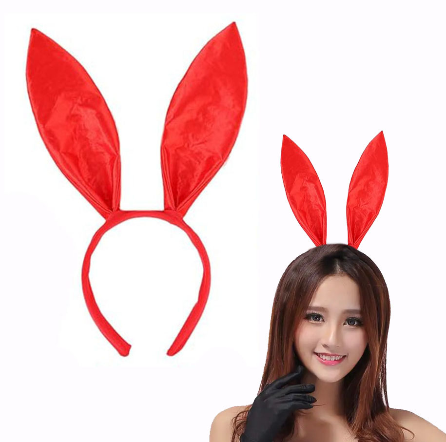 Kırmızı Renk Saten Kaplama Şekil Verilebilir Tavşan Kulak Taç 35x11 cm (CLZ)