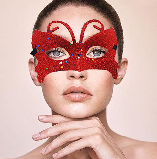 Kırmızı Renk Simli Kelebek Kostüm Partisi Maskesi 10x13 cm (CLZ)