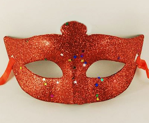 Kırmızı Renk Simli Yıldızlı Kostüm Partisi Maskesi 17x10 (CLZ)