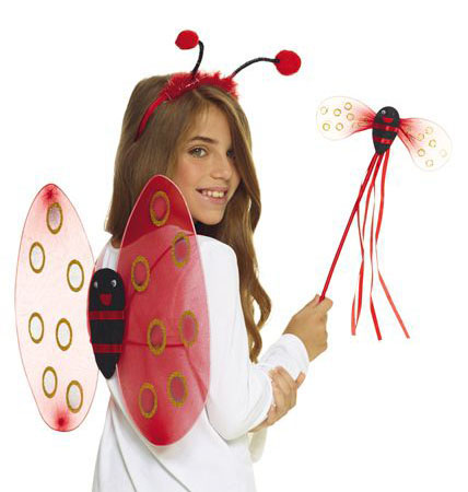 Kırmızı Renk Uğur Böceği Kanadı Eteği Tacı ve Sopası 4 lü Kostüm Seti (CLZ)