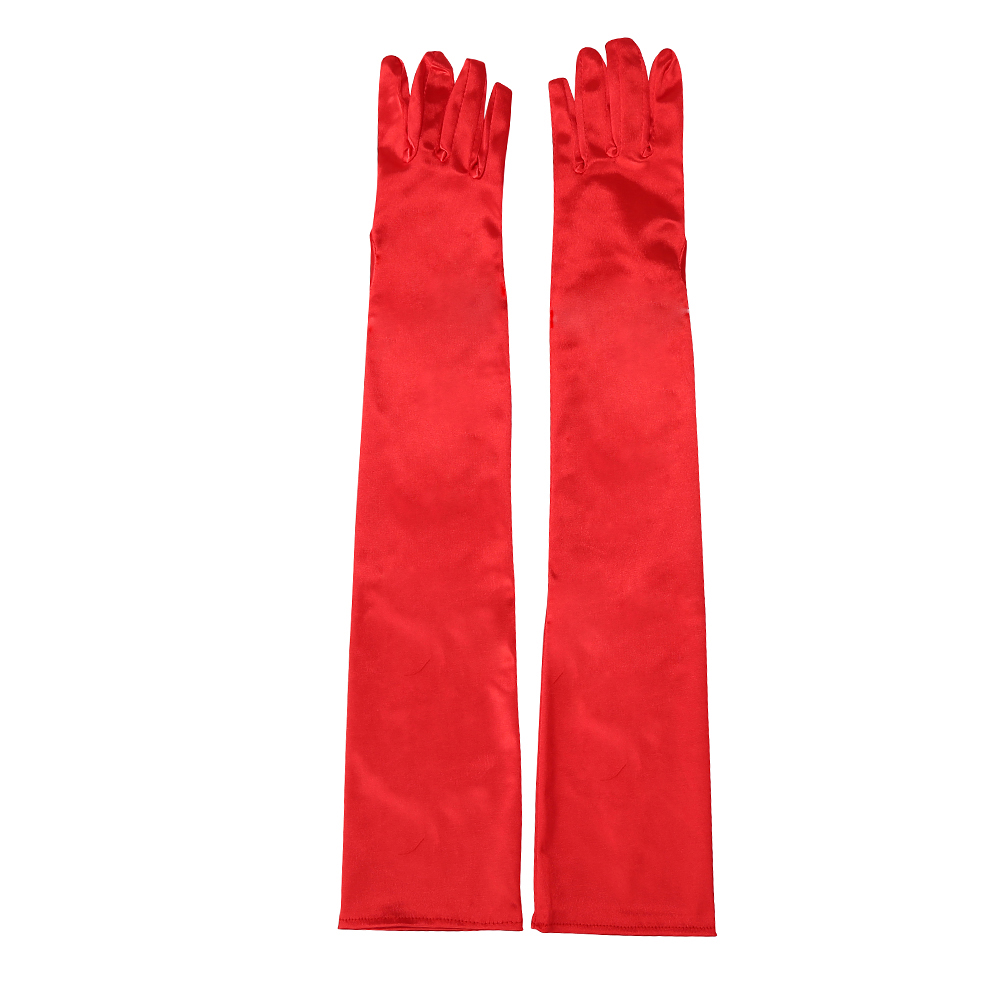 Kırmızı Renk Ekstra Lüks Parlak Uzun Boy Saten Eldiven (CLZ)