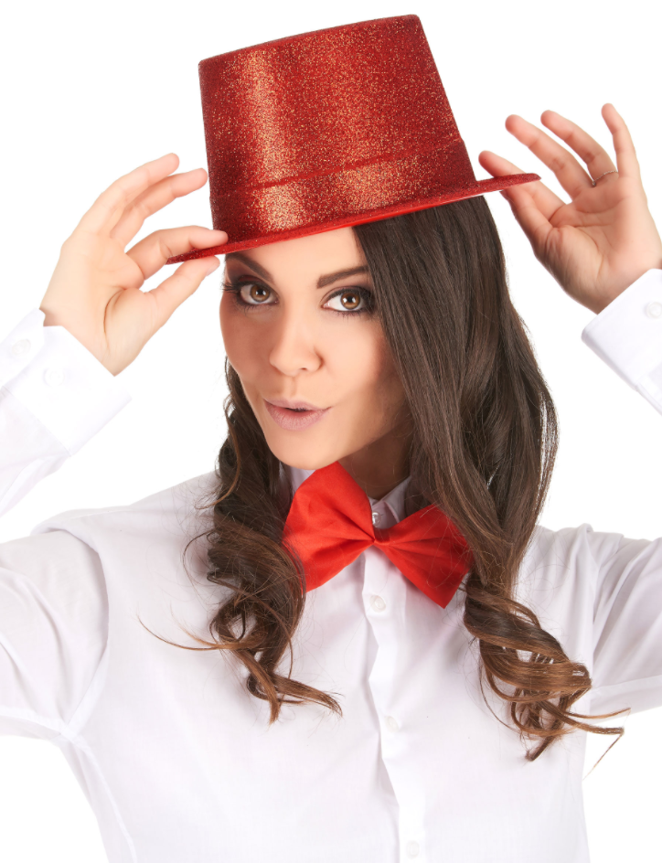 Kırmızı Renk Uzun Plastik Simli Parti Şapkası (CLZ)