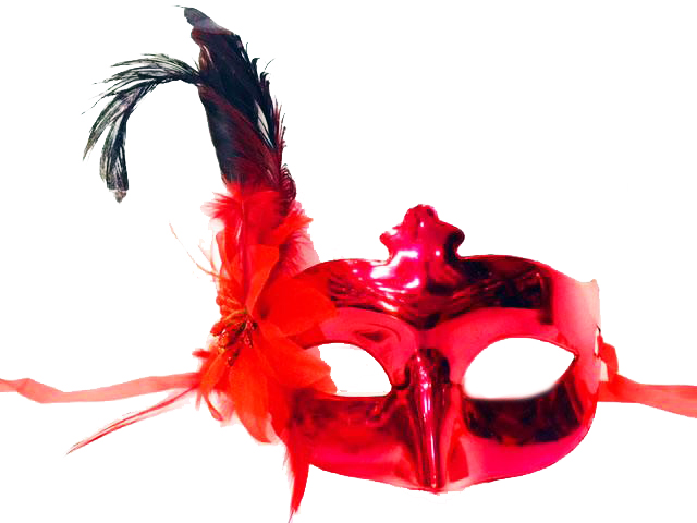 Kırmızı Renk Yandan Tüylü Güllü Yılbaşı Parti Maske (CLZ)