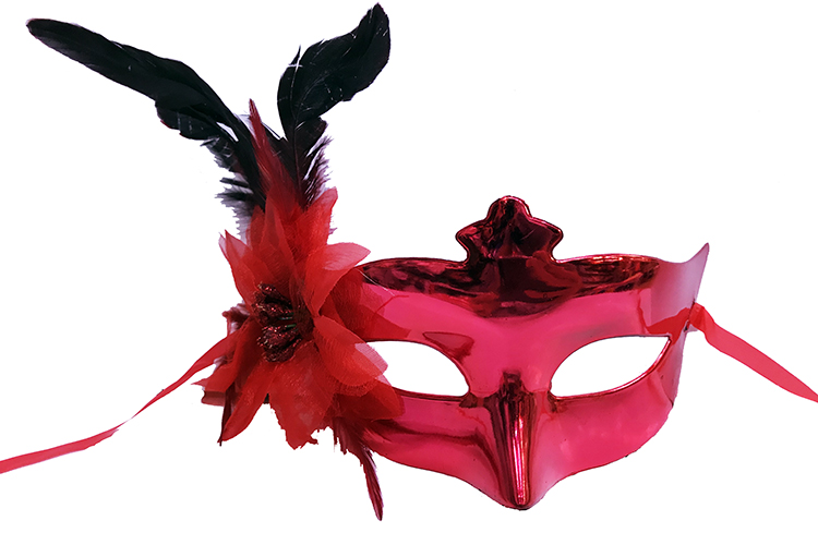Kırmızı Renk Yandan Tüylü Güllü Yılbaşı Parti Maskesi (CLZ)