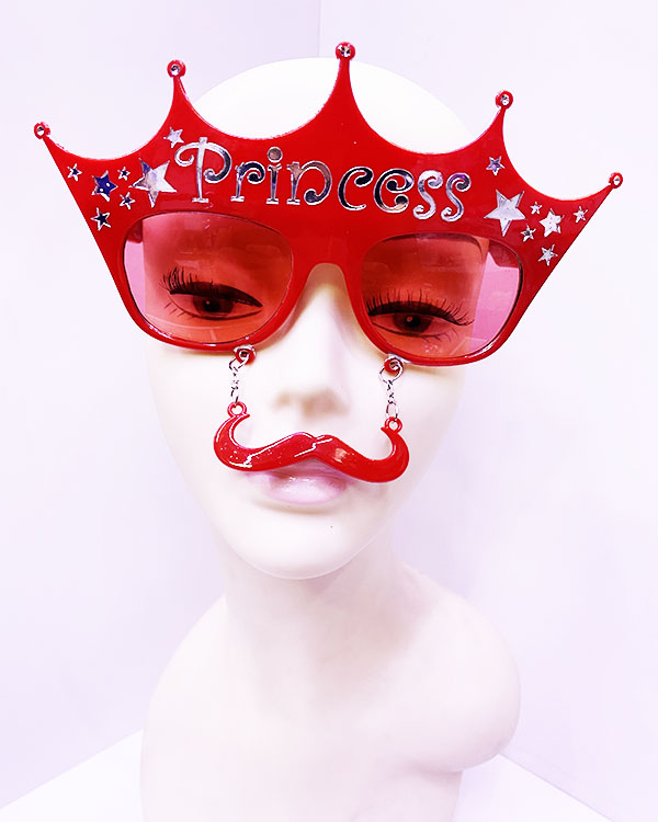 Kırmızı Üzeri Gümüş Renk Prenses Yazılı Parti Gözlüğü 10x17 cm (CLZ)