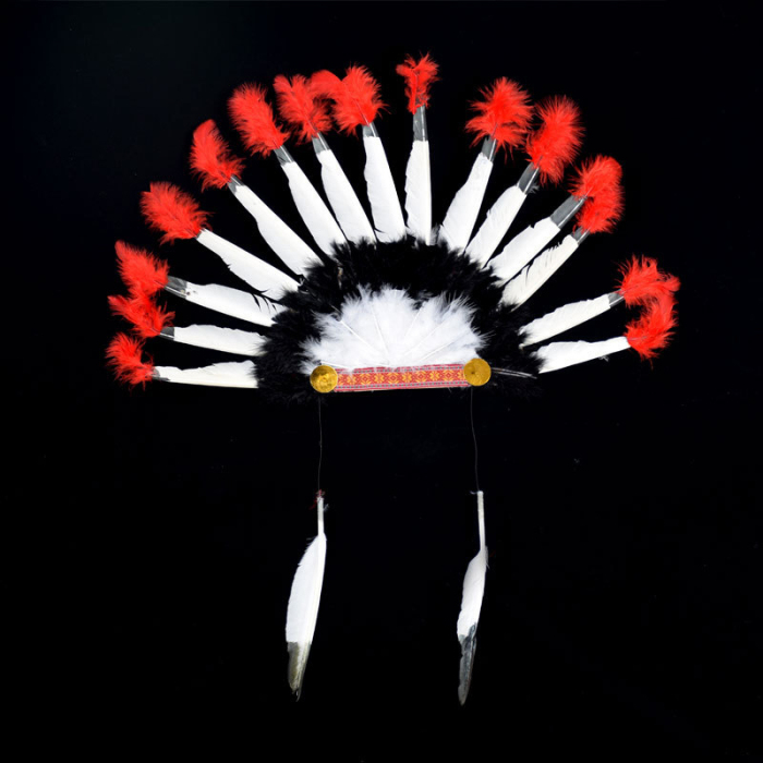 Beyaz Tüylü Siyah Kırmızı Büyük Hintli Kızılderili Başlığı (CLZ)
